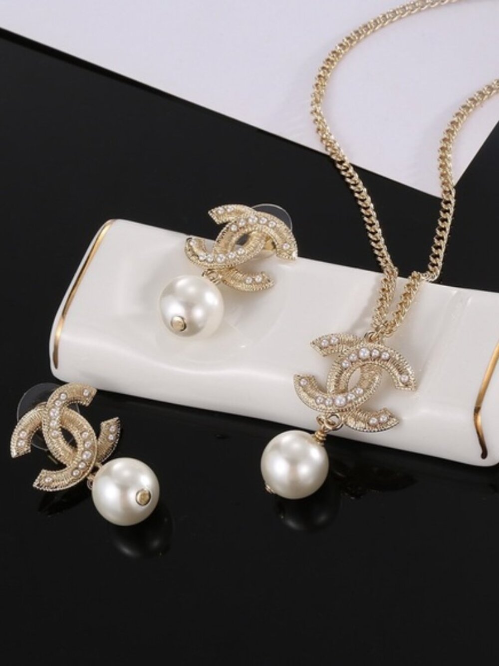 Chanel pearl necklace and earrings